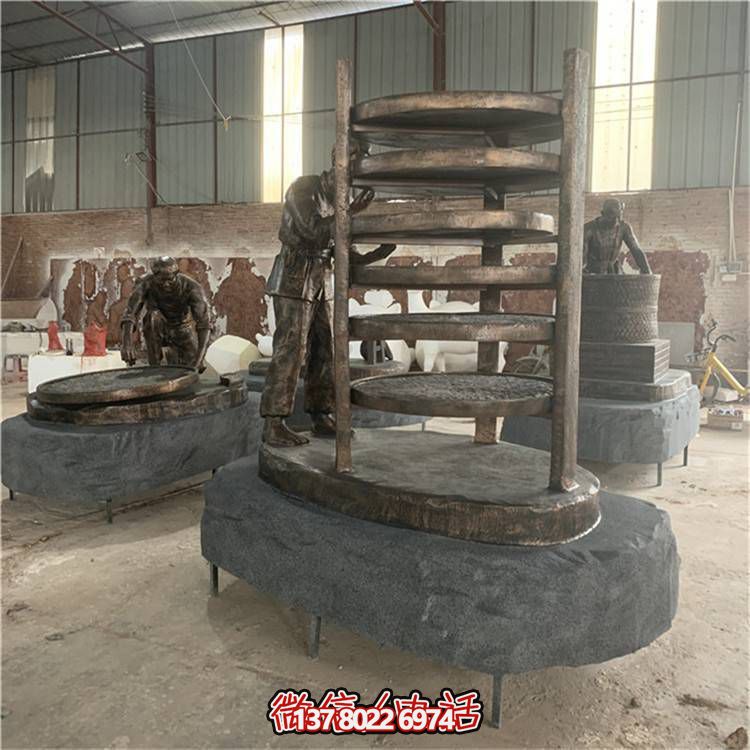 仿古铜茶文化情景玻璃钢小品