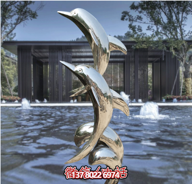 不锈钢海豚园林水景装饰戏水雕塑