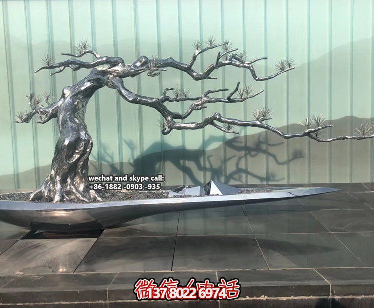 创意不锈钢镜面室内摆件树