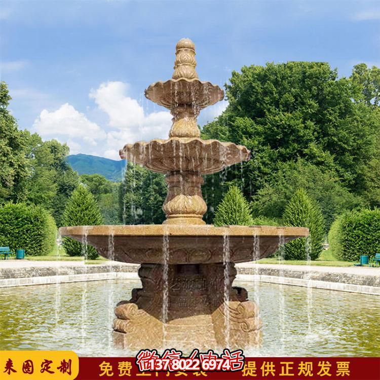 流水红晚霞，石雕户外景区摆件