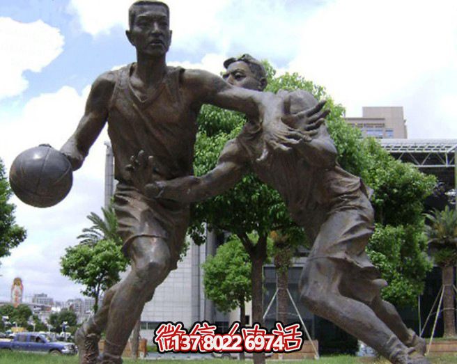 仿真铜校园人物玻璃钢篮球雕塑