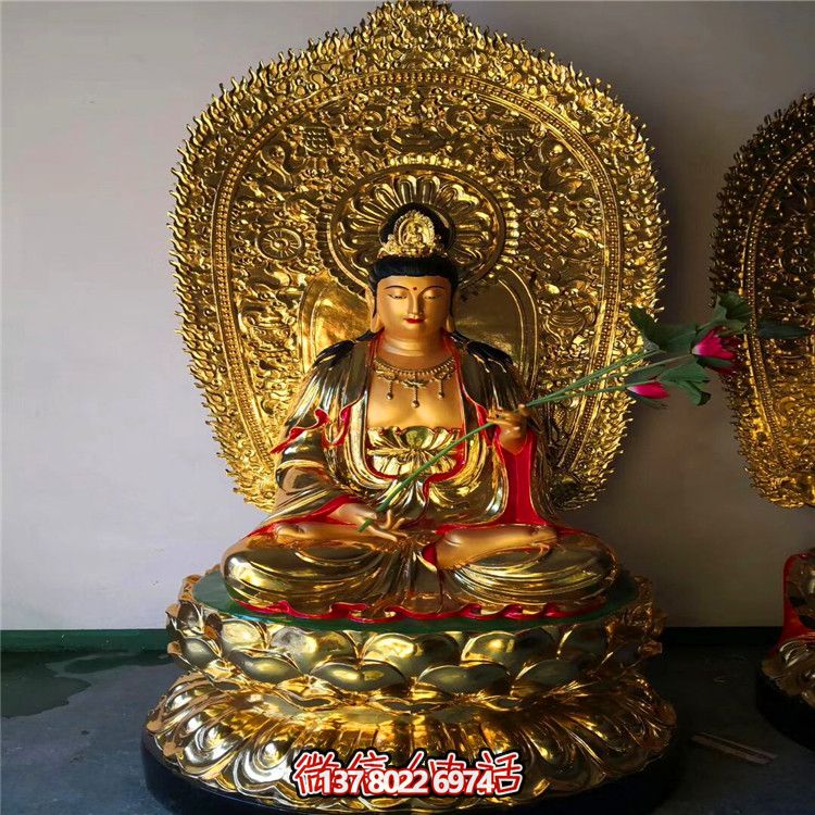 不锈钢大型寺庙三圣雕塑烤漆喷金