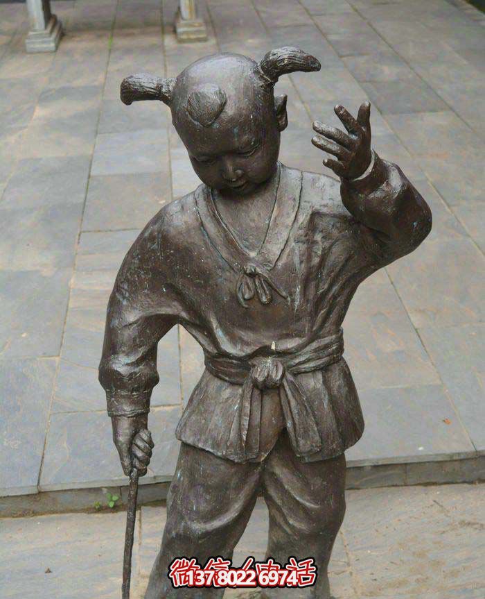 步行街小男孩铜雕景观打陀螺装饰