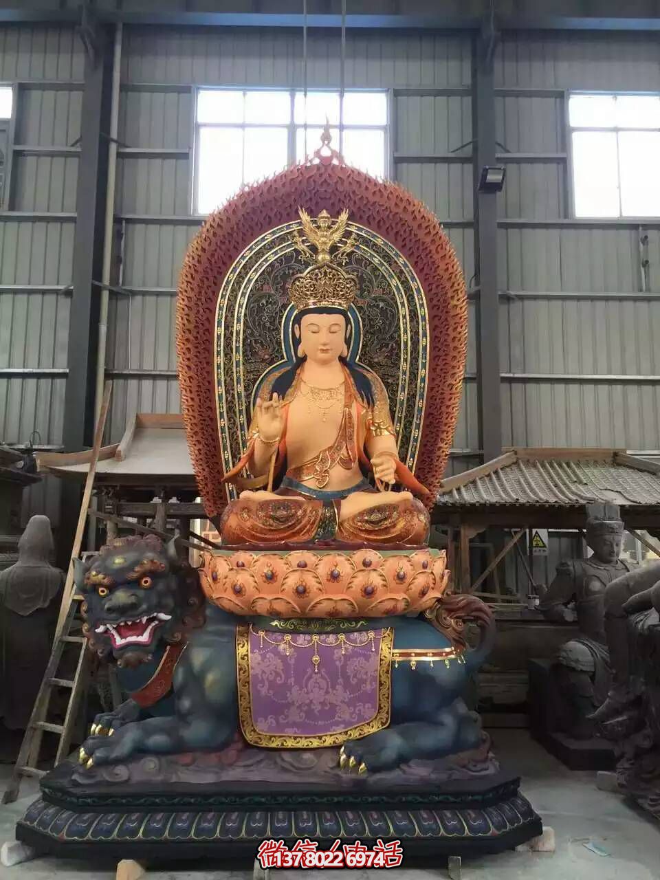 玻璃钢创意彩绘佛像三圣雕塑