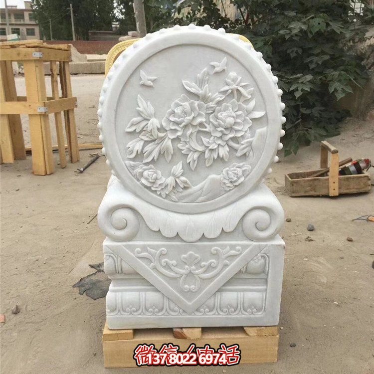 经典石雕艺术，汉白玉石雕大理石门口门墩镇宅鼓抱雕塑户外装饰