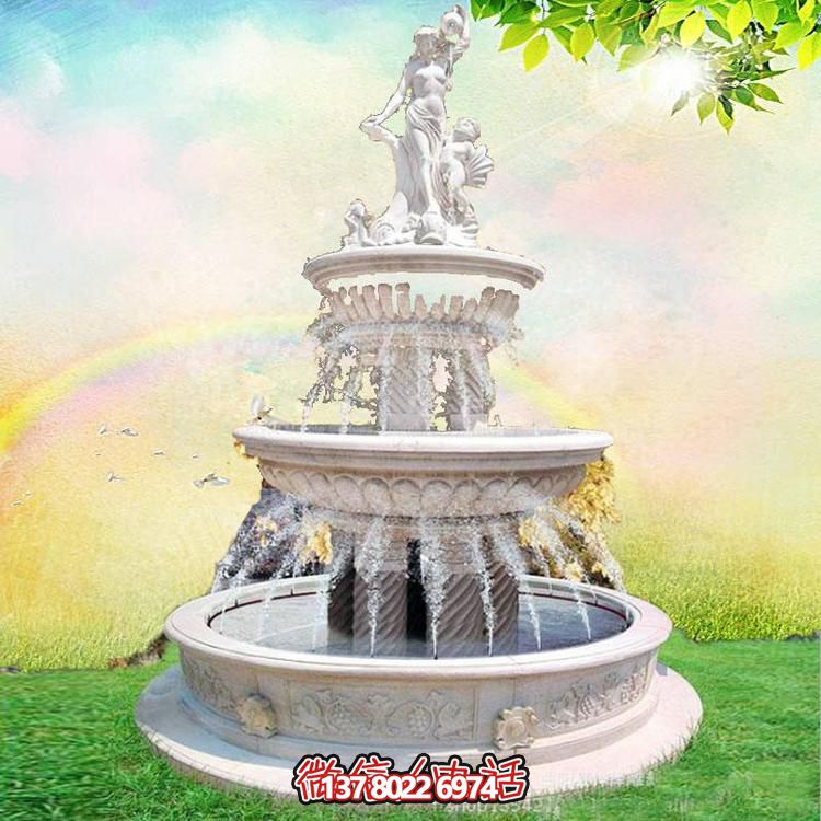 欧式别墅大型庭院多层喷泉雕塑摆放人物