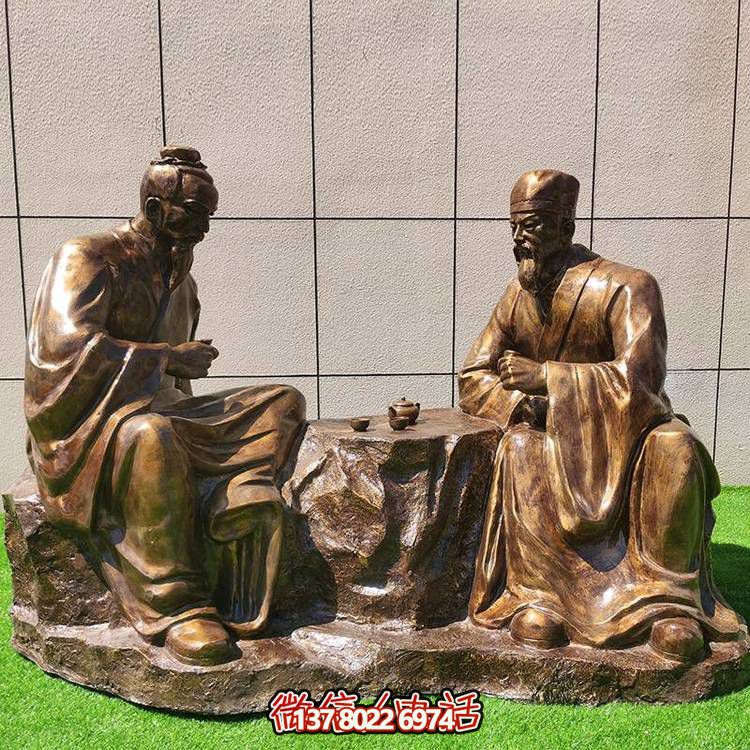 玻璃钢仿铜茶文化古人人物小品雕塑