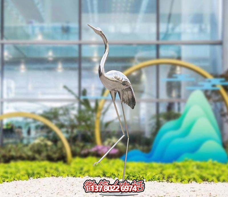 城市仙鹤雕塑精致不锈钢镜面装饰