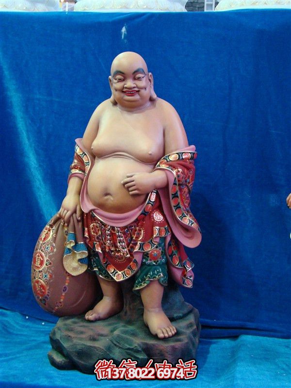 玻璃钢大肚弥勒佛十八罗汉雕塑彩绘包袱拿