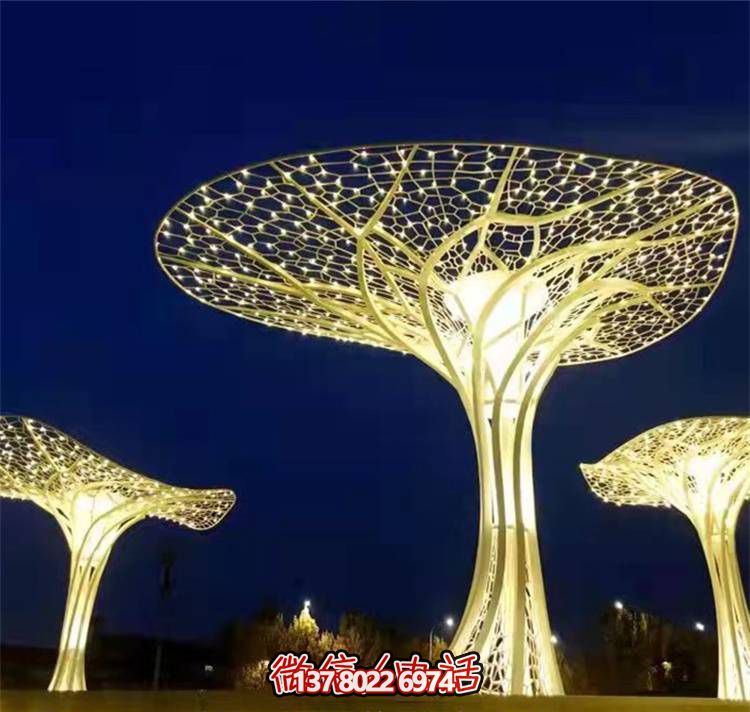 不锈钢大型发光广场照明抽象树雕塑