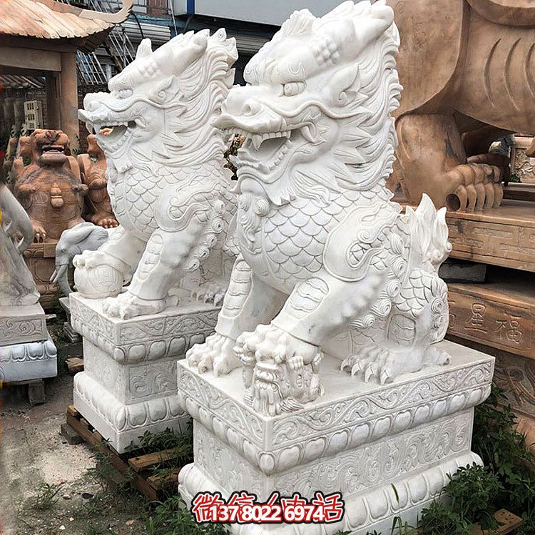 大型汉白玉石雕麒麟雕塑，为您的庭院门口增添独特景观