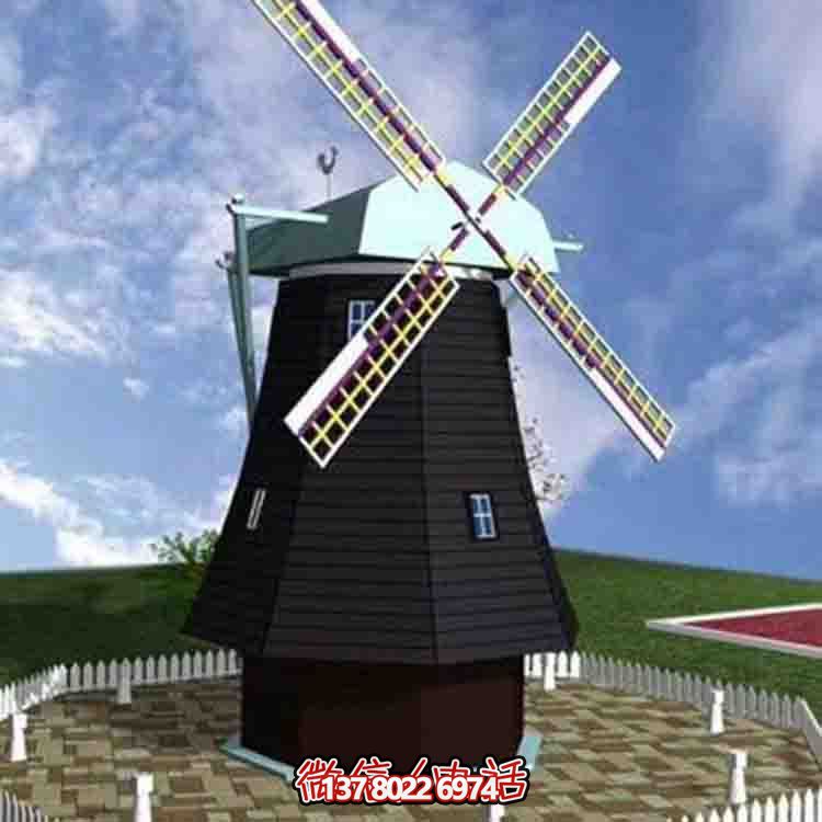 田园风车装饰防腐木景观雕塑