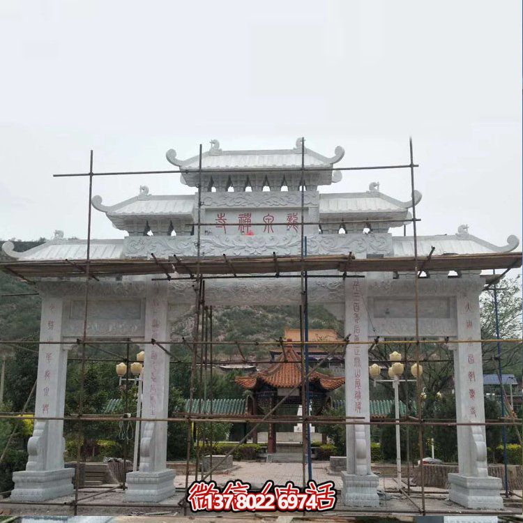 天然青石古建筑石牌楼定制雕塑