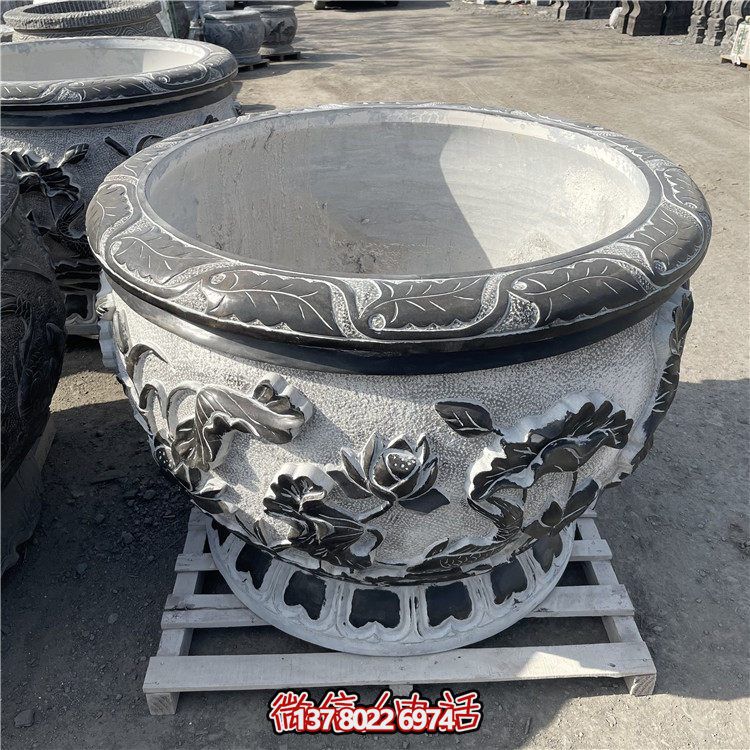 精美石雕花景水缸套装