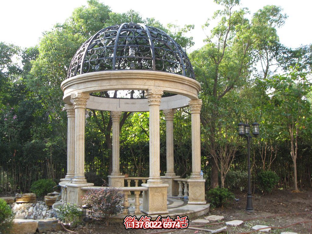 新欧式大理石柱铁艺镂空凉亭休息别墅园林景观