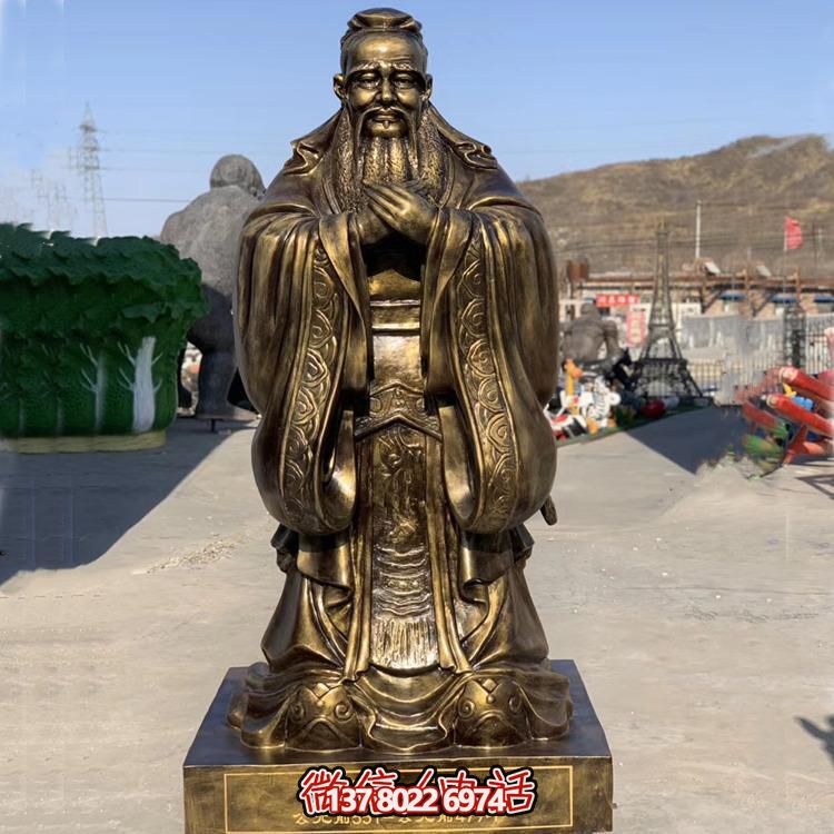 高档玻璃钢仿铜大型孔子胸像雕塑