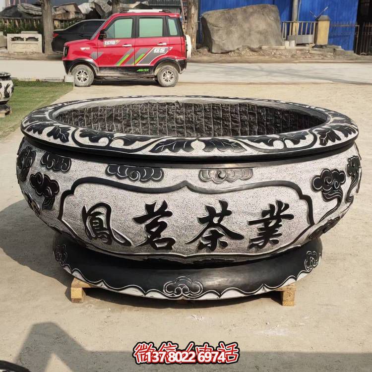 仿古青石荷花水缸，配合庭院户外，点缀人间养鱼园