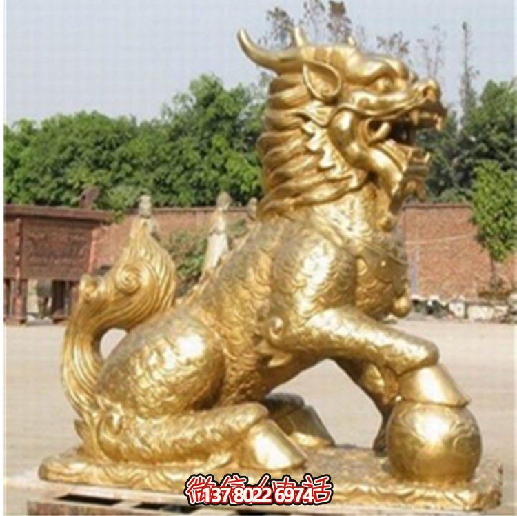 大型不锈钢麒麟雕塑精美喷金神兽