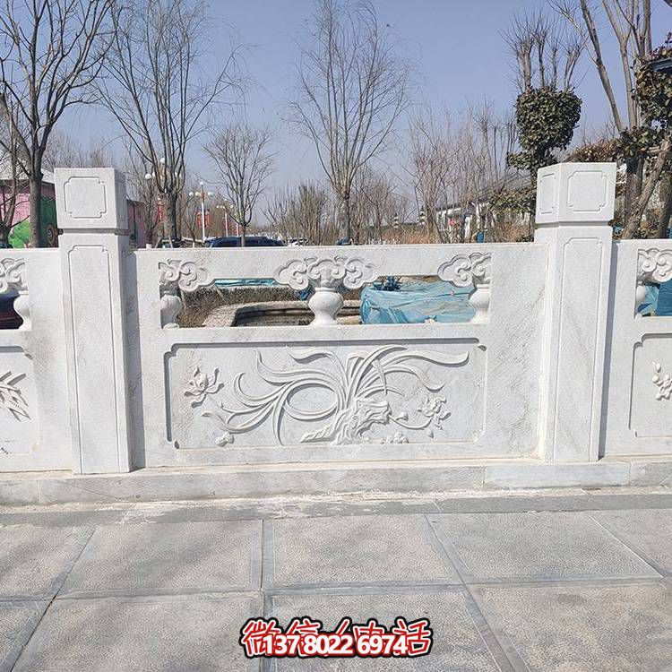 白玉石雕艺术古典兰花防护栏板