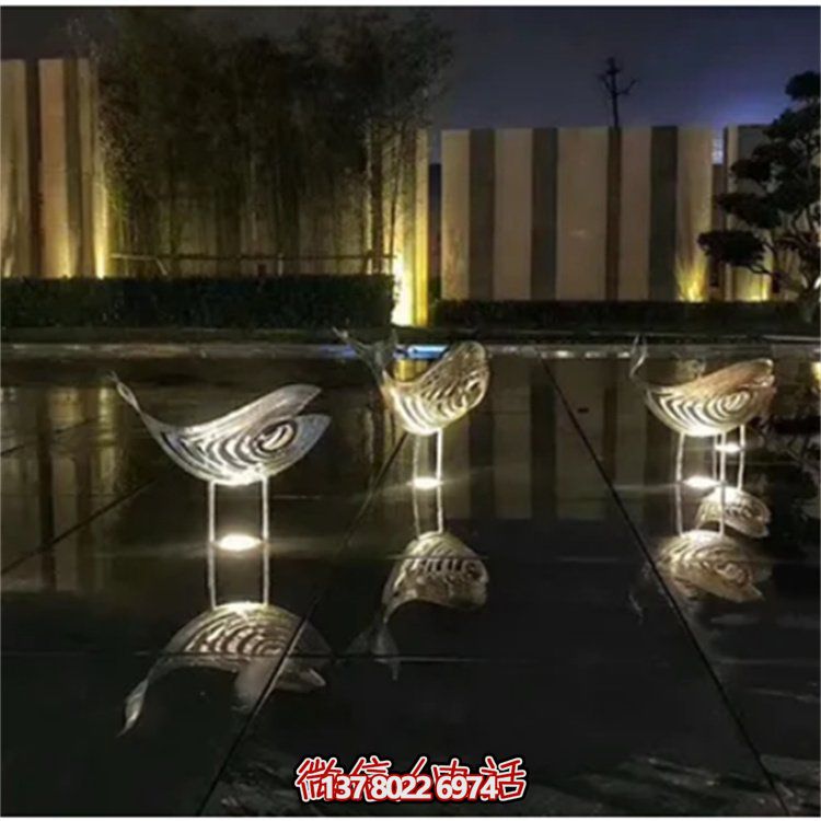 酒店喷泉摆放不锈钢抽象鱼群水景雕塑