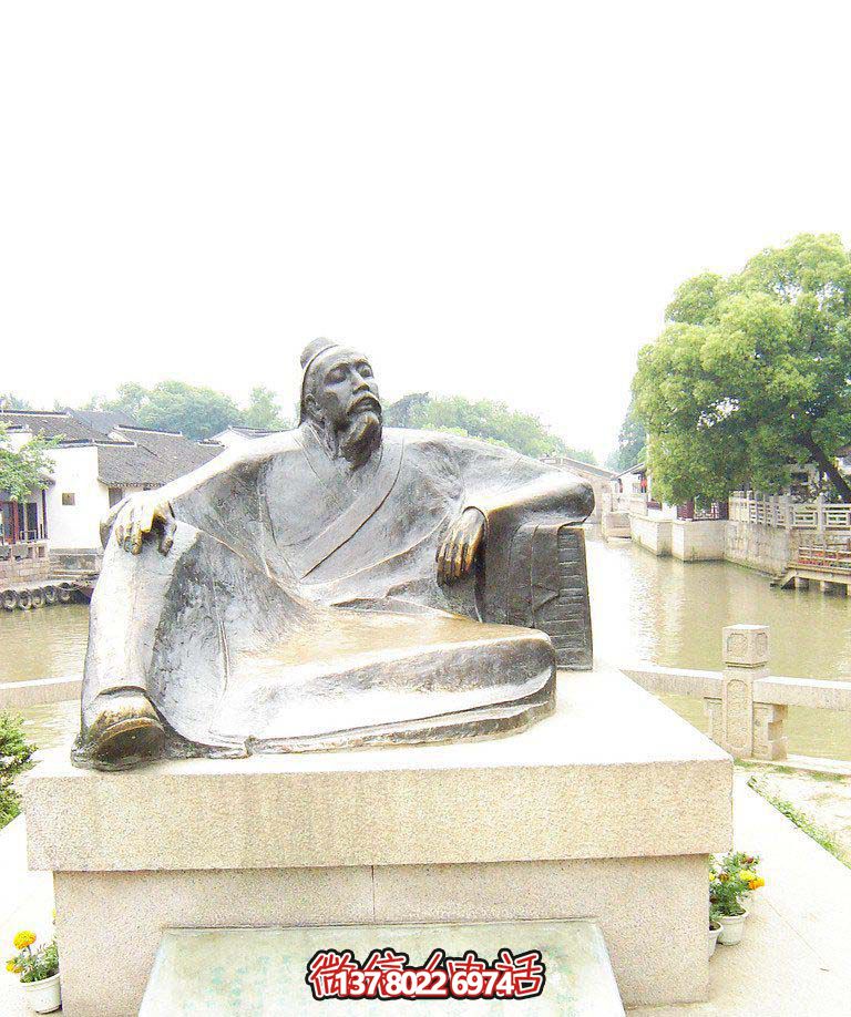 公园古代诗人坐姿人物玻璃钢仿铜雕塑
