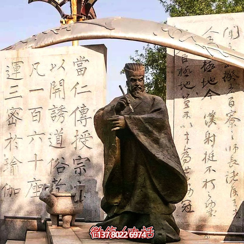 广场摆放中国古代著名书法家柳公权玻璃钢仿铜雕塑像