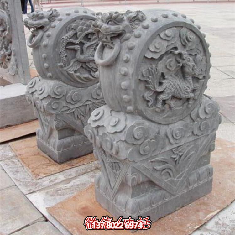 仿古做旧工艺青石浮雕麒麟园林抱鼓石门墩雕塑