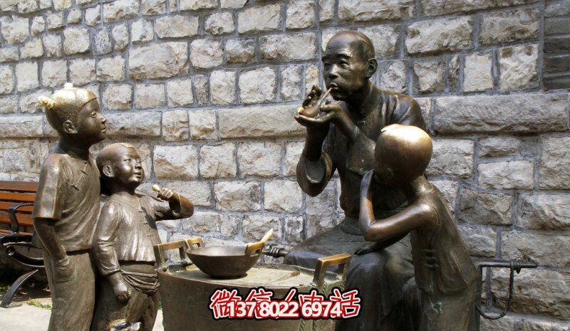 城市园林街头摆放吹糖人景观铜雕