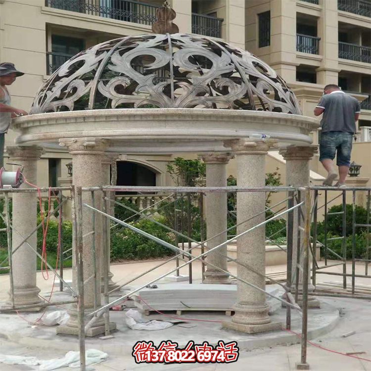 小区别墅户外摆放花岗岩罗马柱圆顶铁艺镂空凉亭装饰摆件
