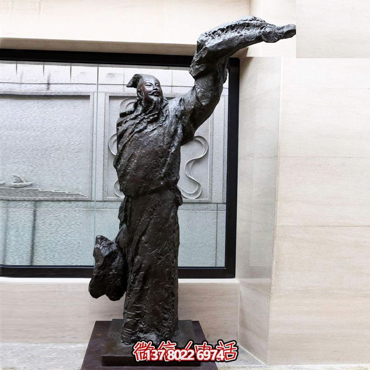 博物馆摆放唐朝著名历史文化人物铸铜李白雕像