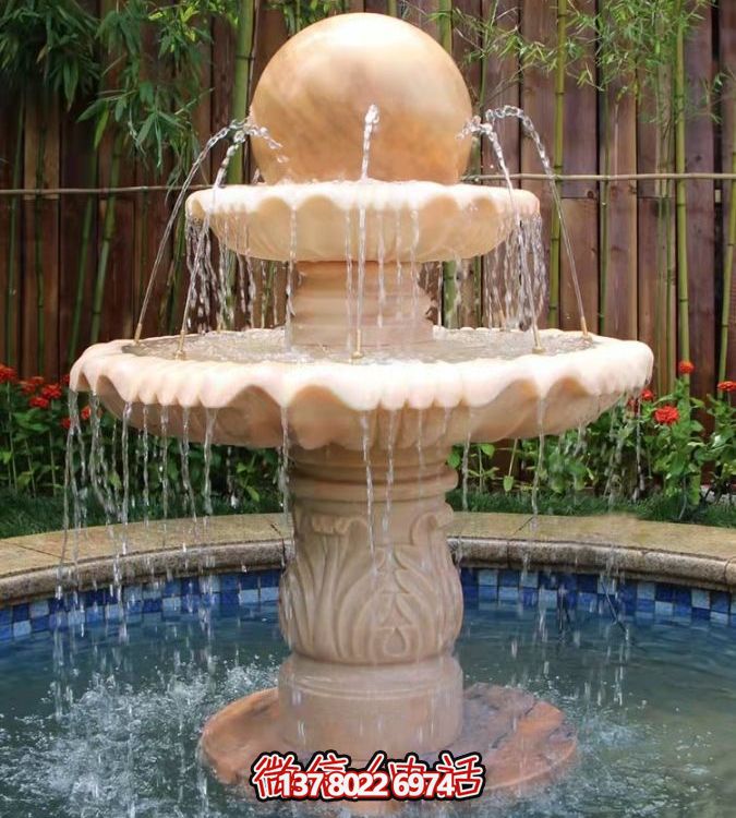 晚霞红石雕园林大型风水球景观摆件