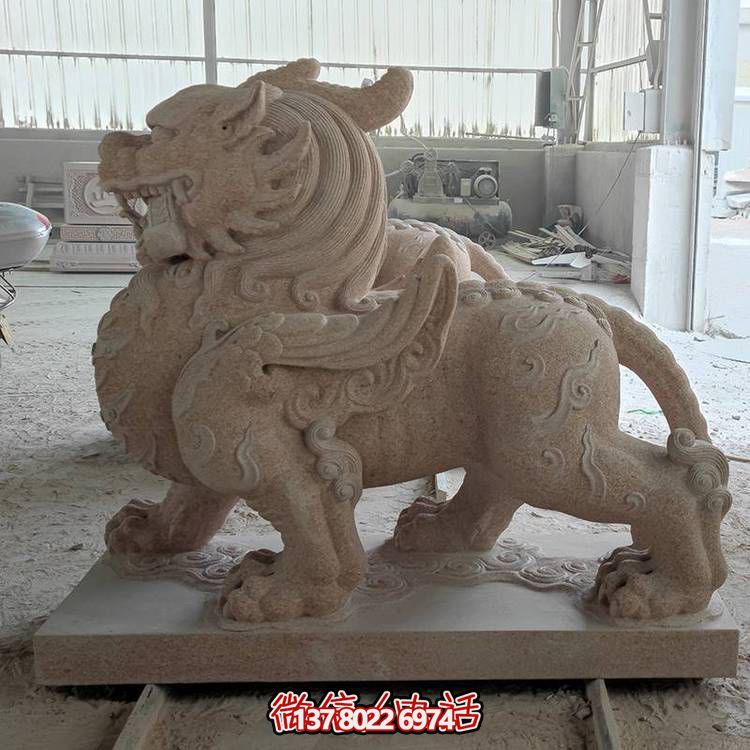 庭院门口摆件吉祥神兽晚霞红石雕貔貅