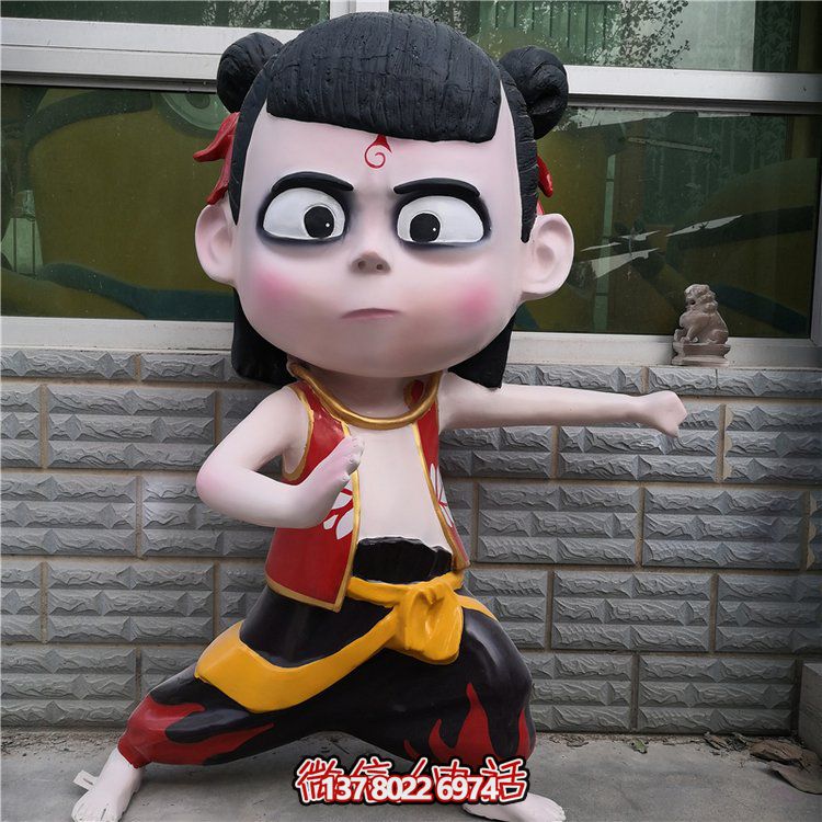 电影院玻璃钢彩绘户外园林景观哪吒雕塑