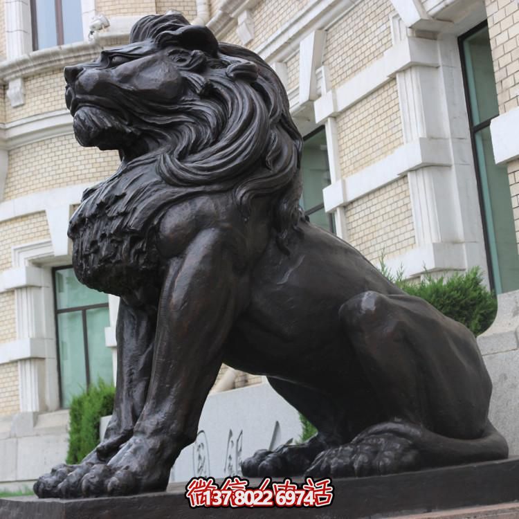 小区别墅门口大型不锈钢仿铜园林景观狮子