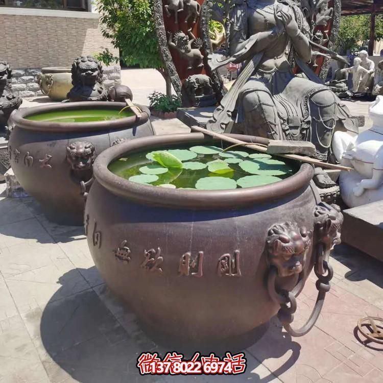 别墅园林摆放黄铜铸造大型圆形养鱼水缸