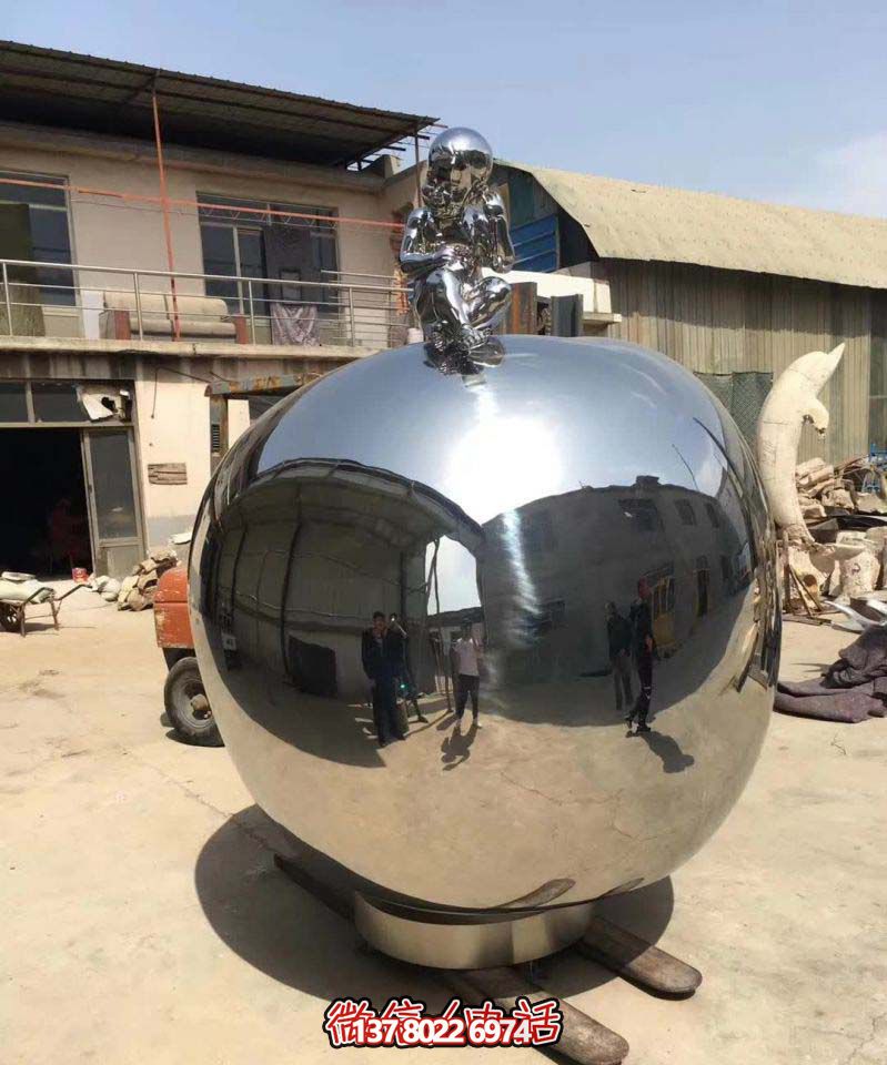 别墅酒店创意不锈钢苹果造型雕塑