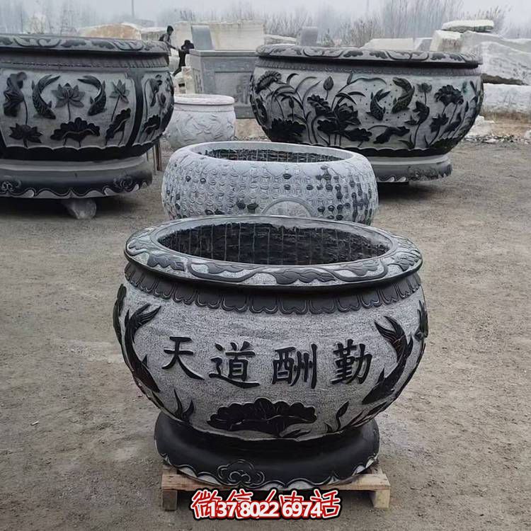 仿古青石石雕鱼缸花盆荷花水缸