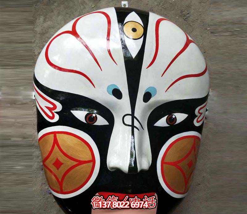 玻璃钢彩绘创意墙上的脸谱雕塑