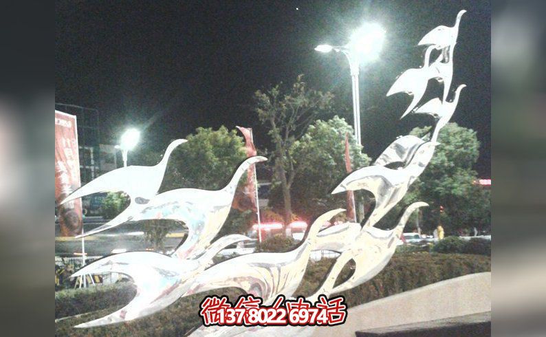 公园不锈钢白钢动物大雁雕塑