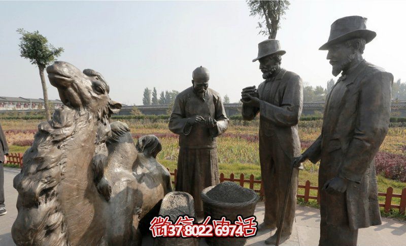 广场铜雕买茶叶的人物茶雕塑