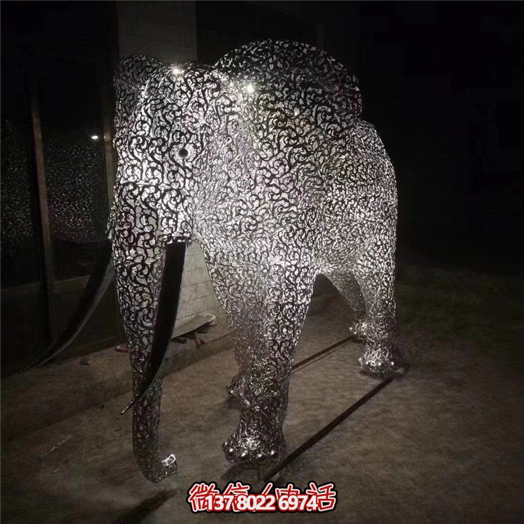 不锈钢镂空创意夜晚发光照明景观大象雕塑