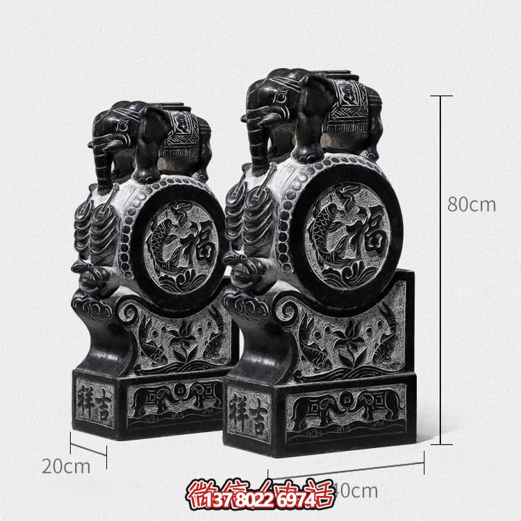 大理石雕刻小象抱鼓石庭院门口摆放仿古石墩