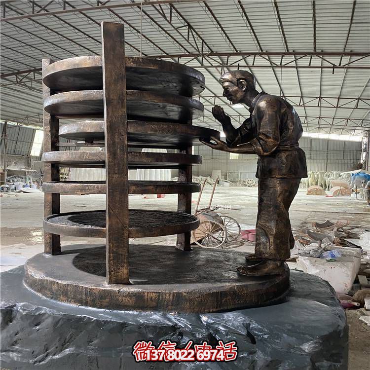 玻璃钢仿铜户外园林景观人物晒茶的人物景观民俗茶文化