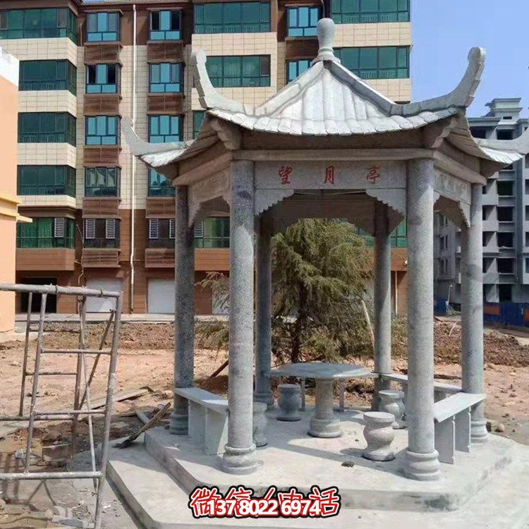 小区别墅大理石石雕六角凉亭雕塑摆件