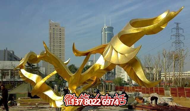 城市标志不锈钢大雁镀金雕塑