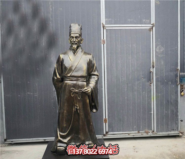 广场摆放行医李时珍人物漆金玻璃钢雕塑