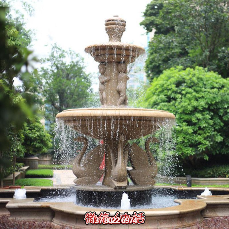 公园别墅创意喷泉天鹅雕塑