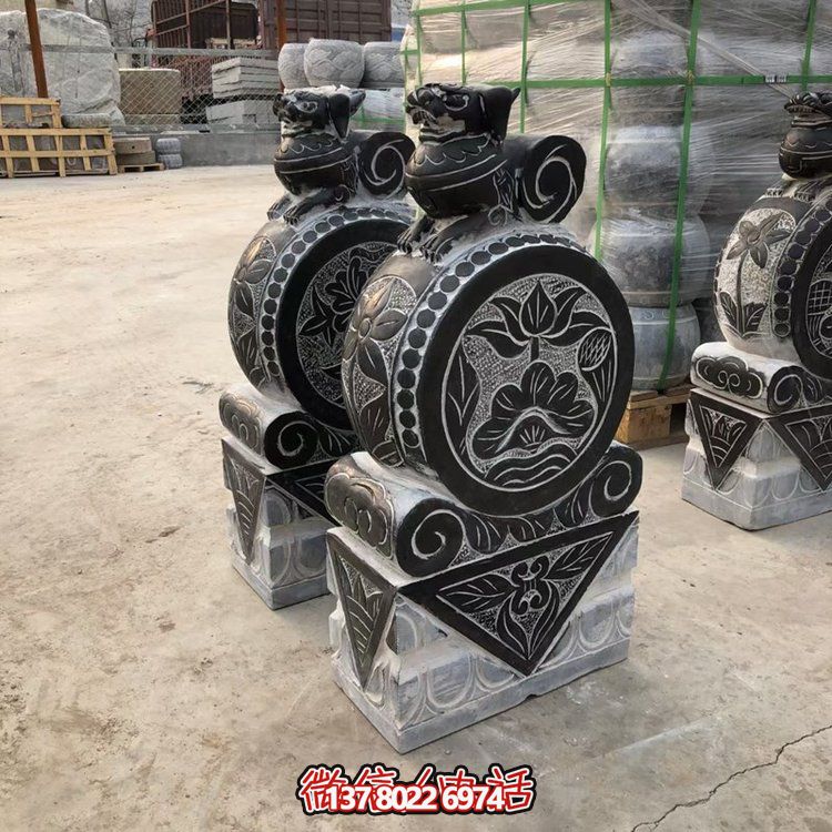 青石石雕户外园林景观浮雕貔貅镇宅抱鼓石