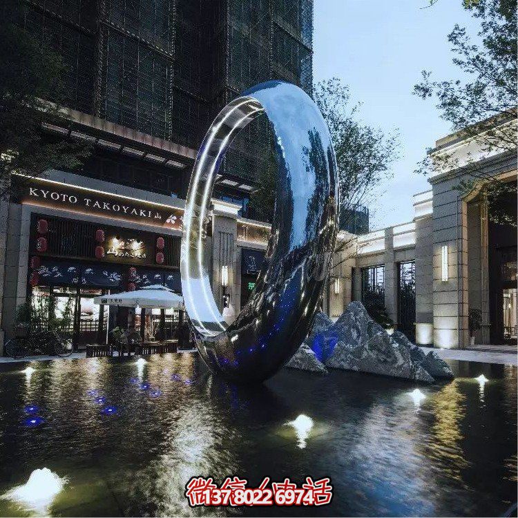 不锈钢圆环，水景喷泉装饰灯光雕塑