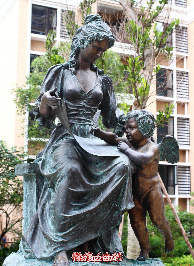 小区公园写字的小天使西方人物青铜雕塑